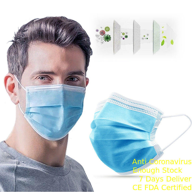 Μπλε μη υφαμένη μίας χρήσης μάσκα προσώπου 3 αντι μάσκα προσώπου ιών προστασίας πτυχών προμηθευτής